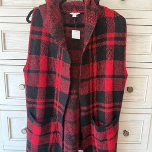 NWT EST. 1946 Women Plaid Hooded Vest Sleeveless with Pockets